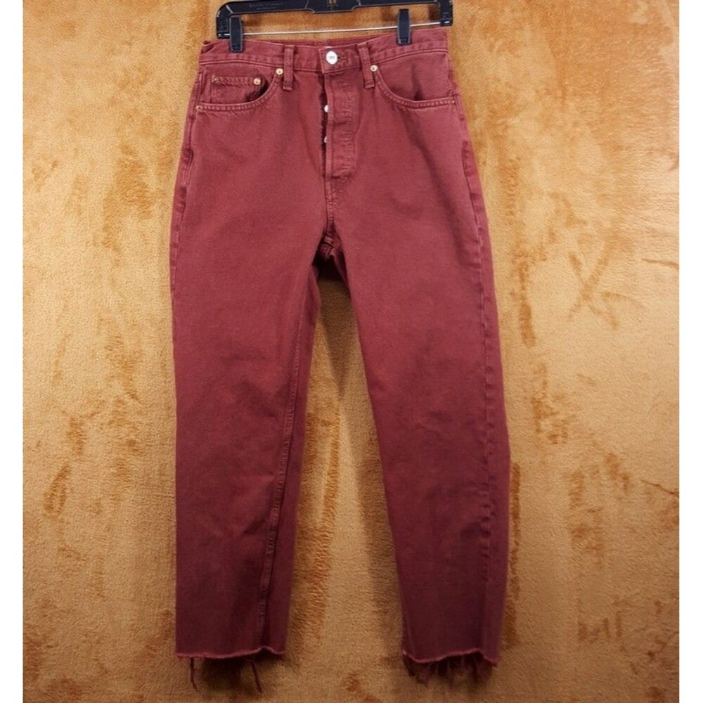 RE/DONE Womens Jeans Size 28 Washed Brick High Rise Straight Stove Pipe Frayed